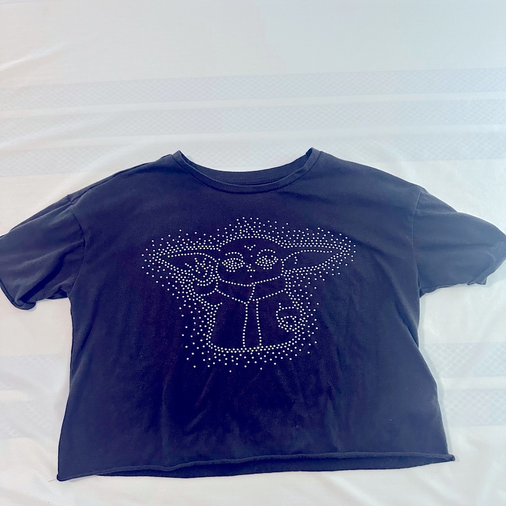 Star Wars soft gray crop top tshirt rhinestone the child